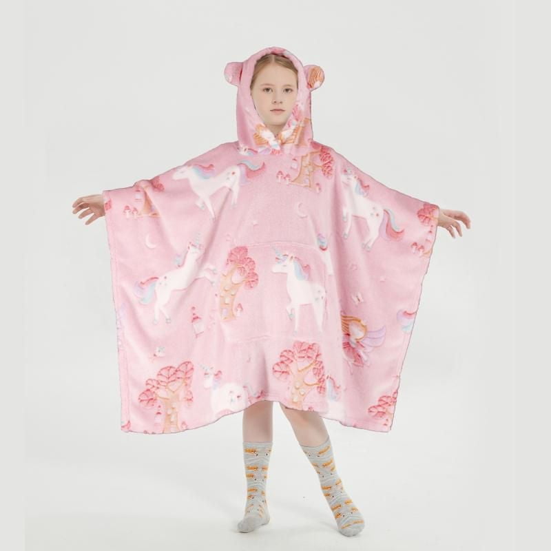 Sweat à capuche Marina Decoration phosphorescent pour enfants et filles, surdimensionné, en flanelle polaire douce et chaude, avec poche géante, 110 x 75 cm, licorne rose
