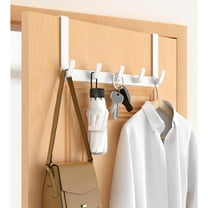 Over the Door Towel Holder, 5 Door Hanger Hook Heavy Duty Rack for Winter Coat, Fits 1 3/4" Door Widths Cabenit Drawer Hooks Hanging Clothes Towels (White)