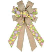 Large Easter Wreath Bows for Front Door Decorations, White Bows Easter Bunny Bow Holiday Burlap Bows for Wreath Wall Indoor Outdoor Easter Decorations