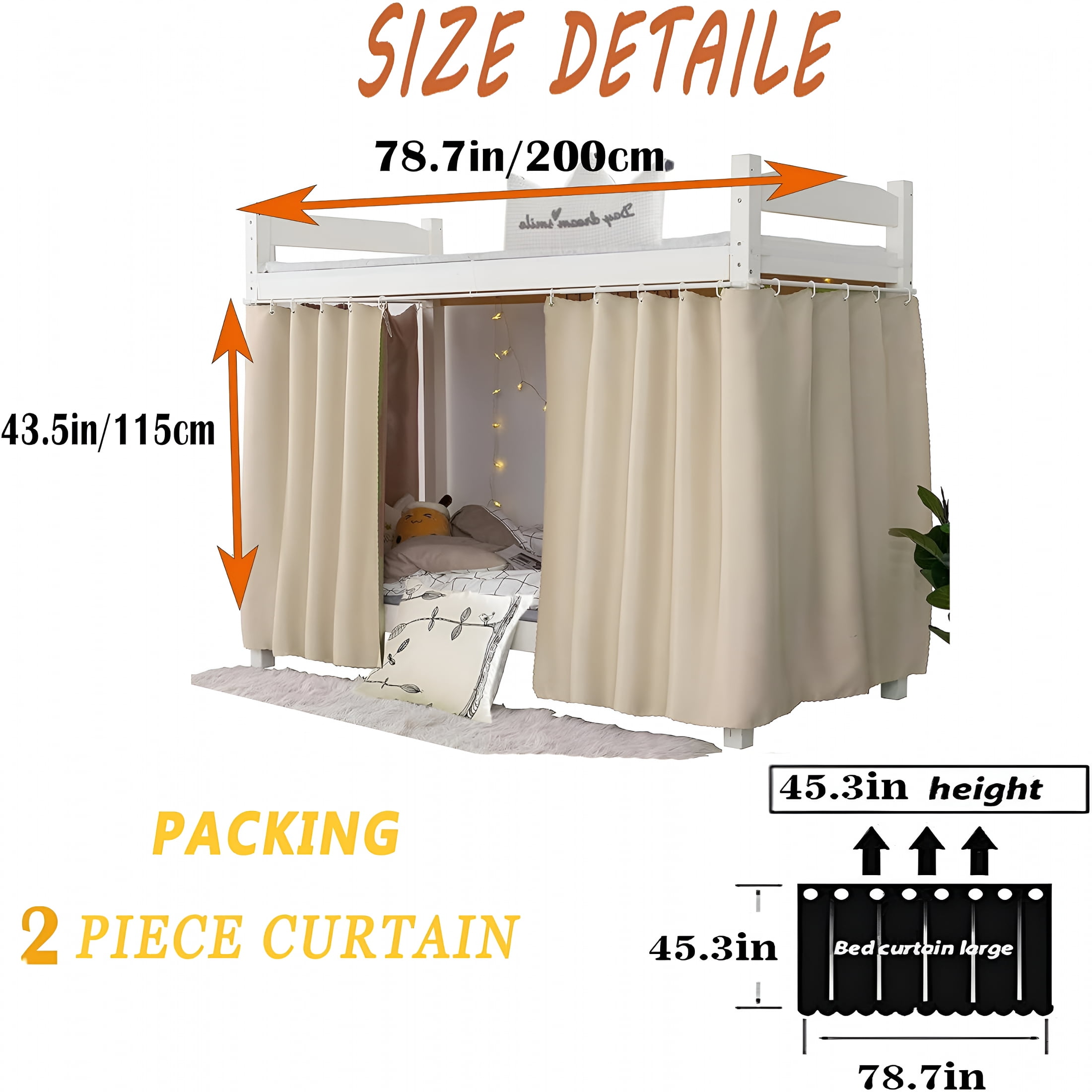 AUQ 2026 New Solid Thicken Blackout Bed Curtains,Bed Canopy for Single Sleeper,For Bedroom,Dorm,Room,2 Panels