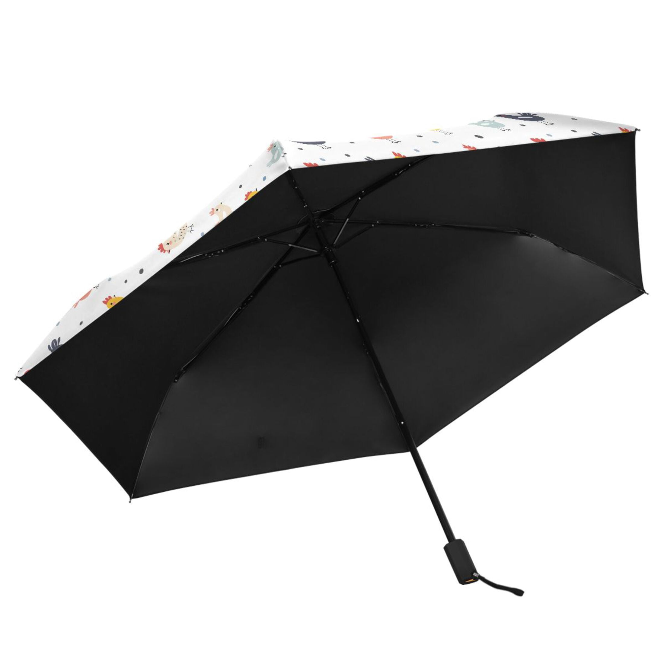 Cute Chicken and Dots Compact Sun Umbrella Windproof Travel Umbrellas for Rain Strong Portable UV Protection