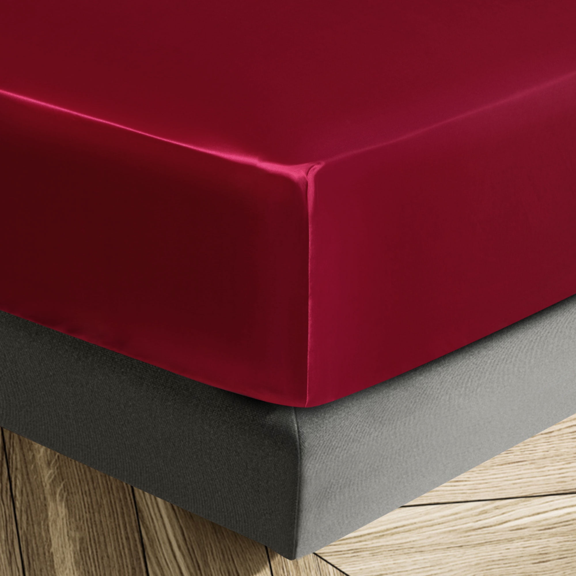 Unique Bargains Satin Sheet Set Luxury Polyester Bed Set 4 Pcs King Burgundy