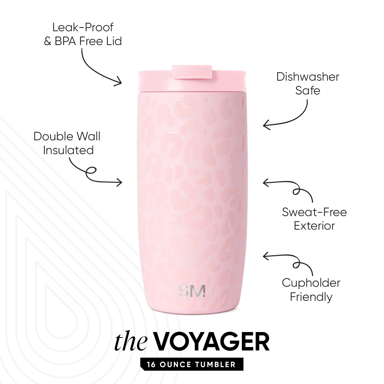Simple Modern 16 fl oz Insulated Stainless Steel Voyager Tumbler with Insulated Flip Lid | Blush Leopard