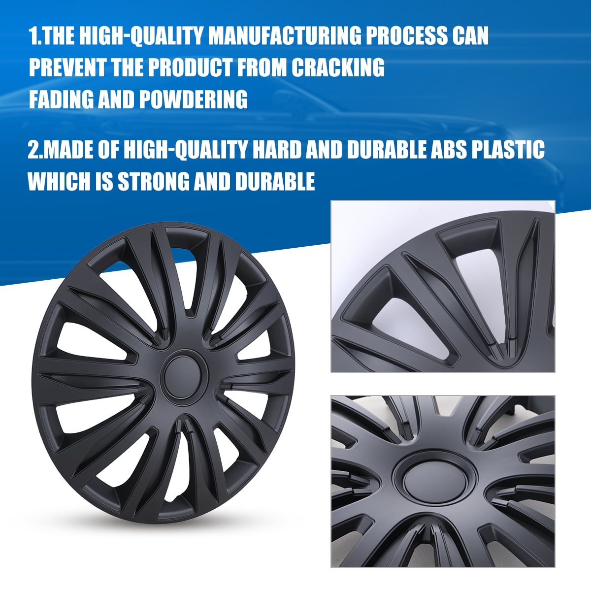 16 inch Universal Hubcap Wheels Cover Replacement for Car Truck SUV ABS&PC Hub Caps Accessories Set of 4,Black Matte