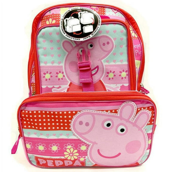 Backpack - Peppa's Pig - Pink/Red w/Lunch Bag 16" School New 134871