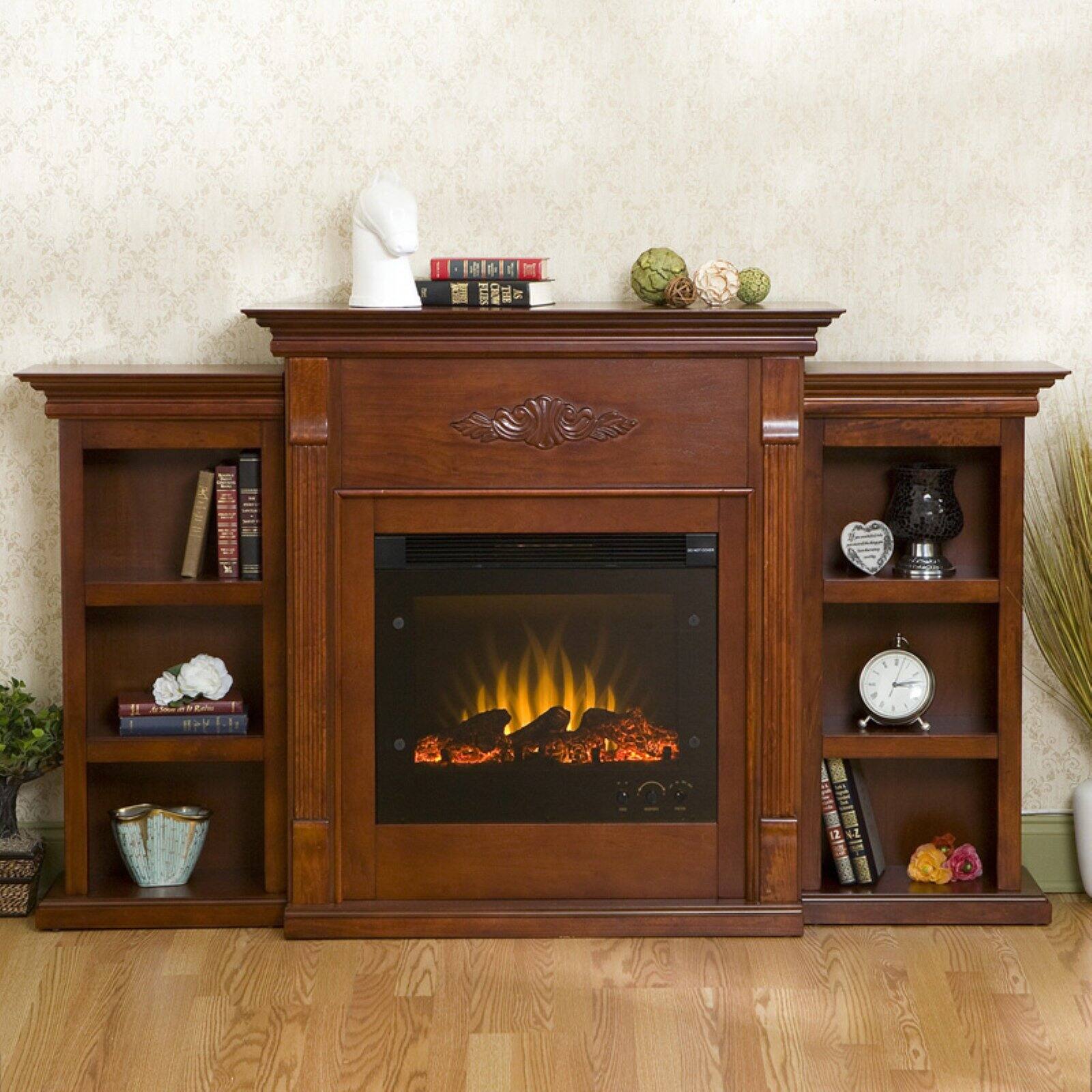 SEI Furniture Fredricksburg Wood Electric Fireplace with Bookcases in Brown - image 2 of 2