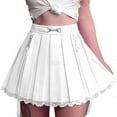 thumbnail image 4 of Women Girls Y2k Lace Patchwork Mini Pleated Skirt Harajuku Gothic A-line Lace Up Ruffle Short Skirts, 4 of 5