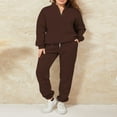 thumbnail image 3 of Ladies‘ Solid Color Long Sleeve Quarter Zip Pullover Pants Tracksuits, 3 of 9
