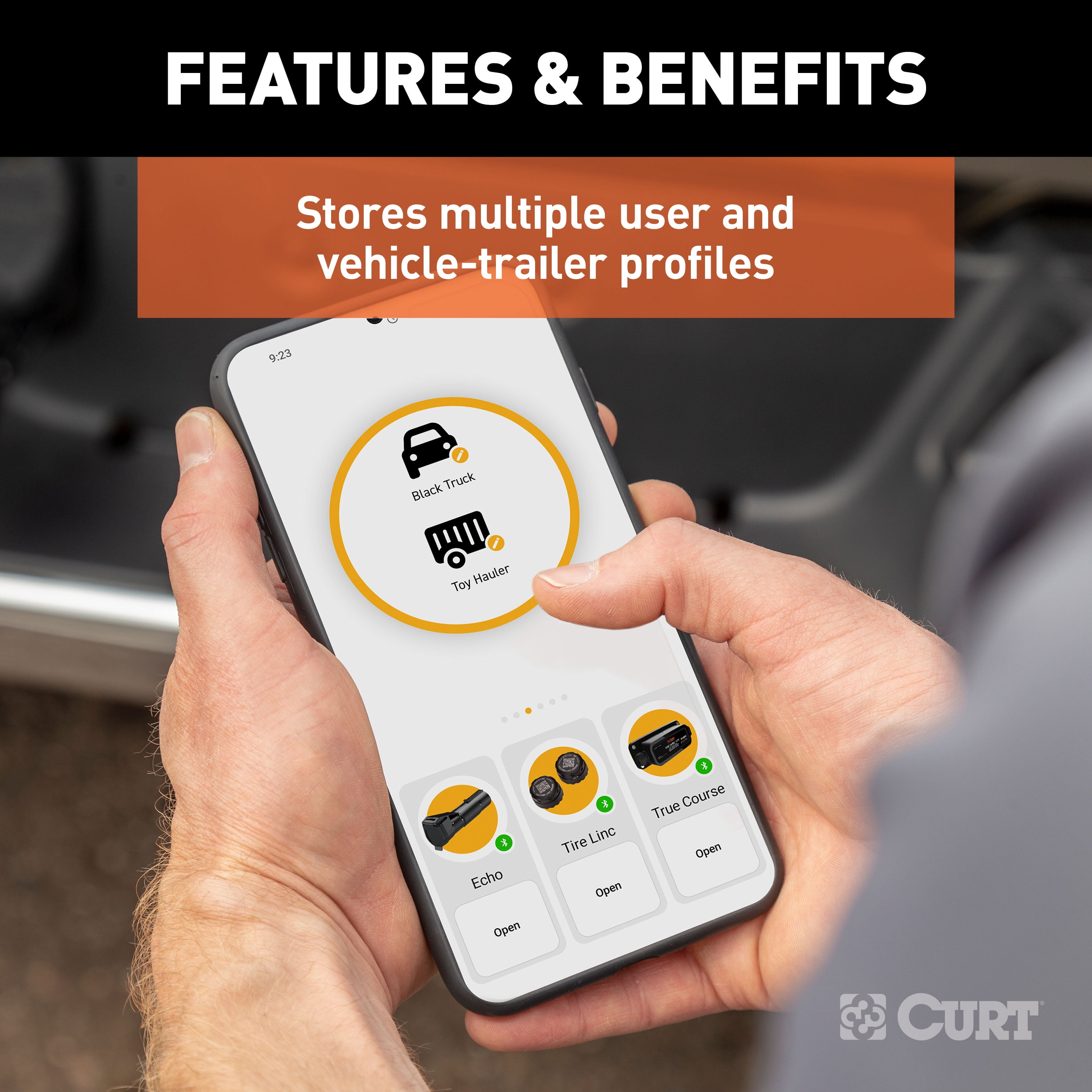 CURT 51180 Echo Mobile Electric Trailer Brake Controller with Bluetooth-Enabled Smartphone Connection