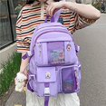 thumbnail image 3 of Mochila Kawaii con colgante de oso, lona estética, mochila escolar para estudiantes, bolso de hombro, mochila informal para el regreso a la escuela (púrpura), 3 of 5