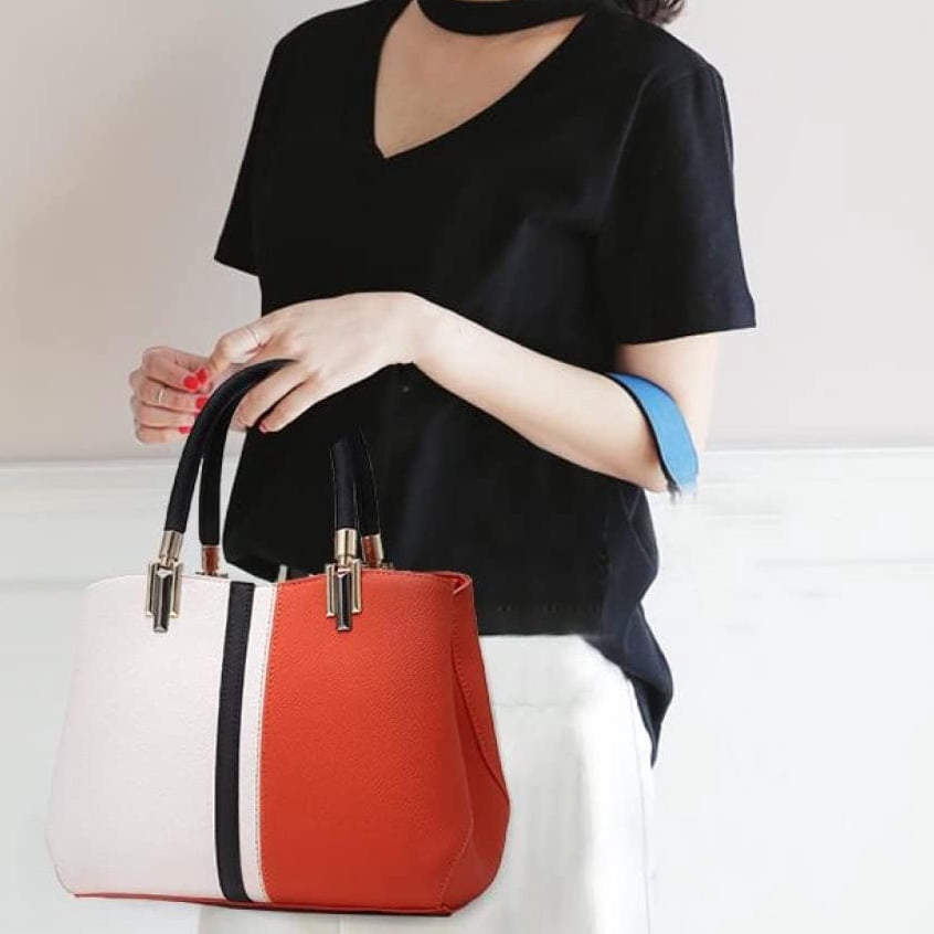Purses and Handbags for Women Fashion Colorblock Zipper Top Handle Bags Leather Satchel Totes Work Shoulder Bag