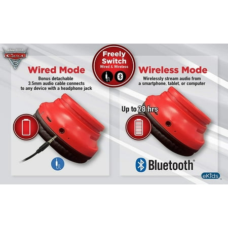 Cars 3 Bluetooth Headphones Disney Pixar Movie Wireless Kid Friendly Sound  with Lightning McQueen Graphics