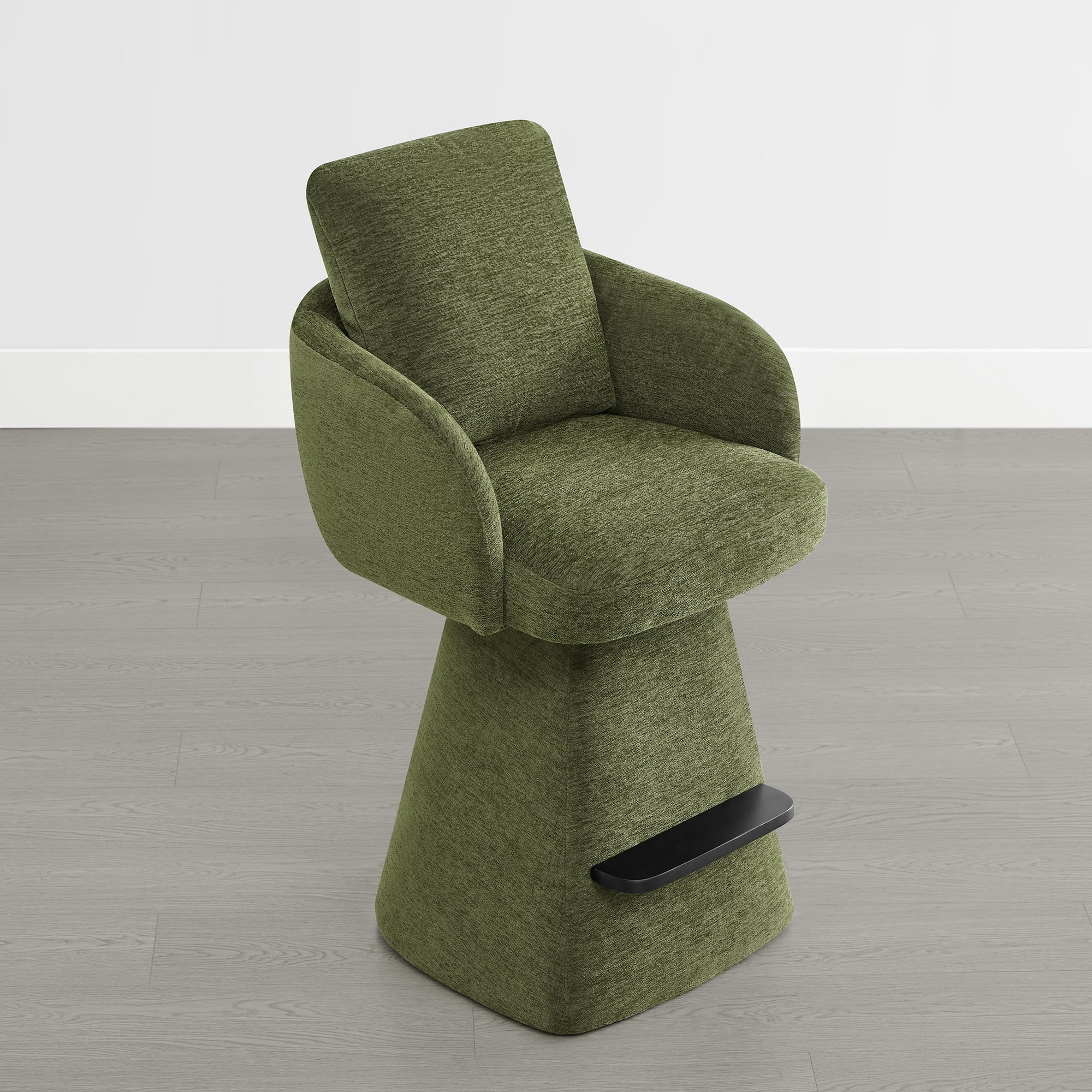 Spruce & Spring 26" Counter Height Swivel Bar Stools with Arms, Upholstered Chenille Seat & Back for Kitchen Island & Home Bar, Green Fabric