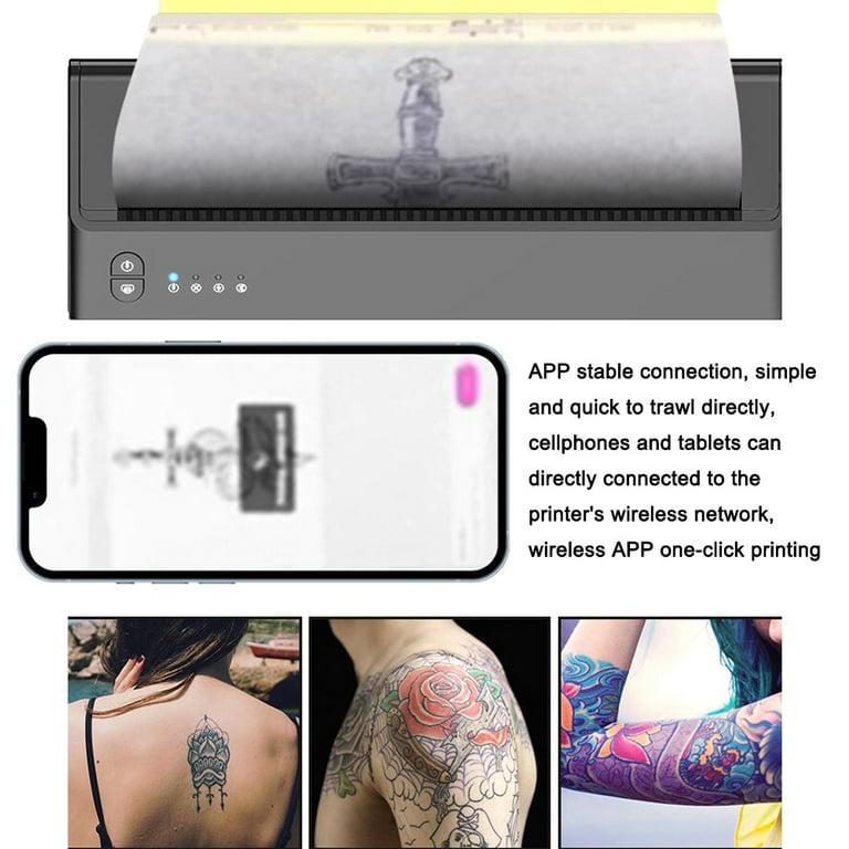 Cordless Tattoo Stencil Printer, Tattoo Thermal Copier Rechargeable  Portable Tattoo Transfer Machine Compatible with iOS with 10pcs Tattoo  Stencil Paper 