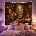 thumbnail image 2 of Stone Path Through Bookshelves with Vines and Lanterns, Whimsical Illustration for Book Lovers, Enchanted Library Wall Art, Housewarming Gift, Tapestry Wall Hanging for Bedroom and Living Room, 2 of 7