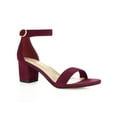 thumbnail image 1 of BLISSFUL STEP Women's Shoes Open Toe Mid Block Heel Ankle Strap Faux Suede Sandals Burgundy 10, 1 of 8