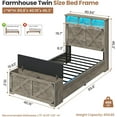 thumbnail image 2 of Twin Size Bed Frame with High Headboard, Farmhouse Platform Bed with LED Lights and Charging Station,Twin Bed Frame with Storage Ottoman, No Box Spring Needed, Rustic Oak, 2 of 8