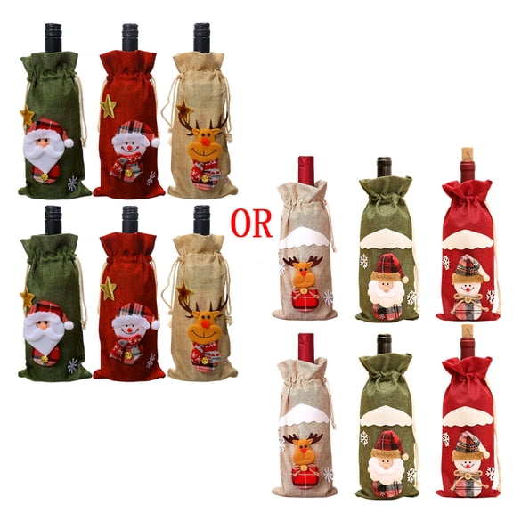 HUONA 6Pcs Christmas Wine Bottles Bags with Drawstring Reusable Burlap Glass Bottle Bags for Xmas Christmas Holiday Dinner Party