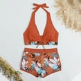 thumbnail image 4 of up to 30% off Usmixi Swimsuits for Women 2 Piece Tie High Waist Tummy Control Swimsuits Bathing Suits Sleeveless V-Neck Leaves Print Swimwears Bikini Sets Orange S Up to 65% off, 4 of 7