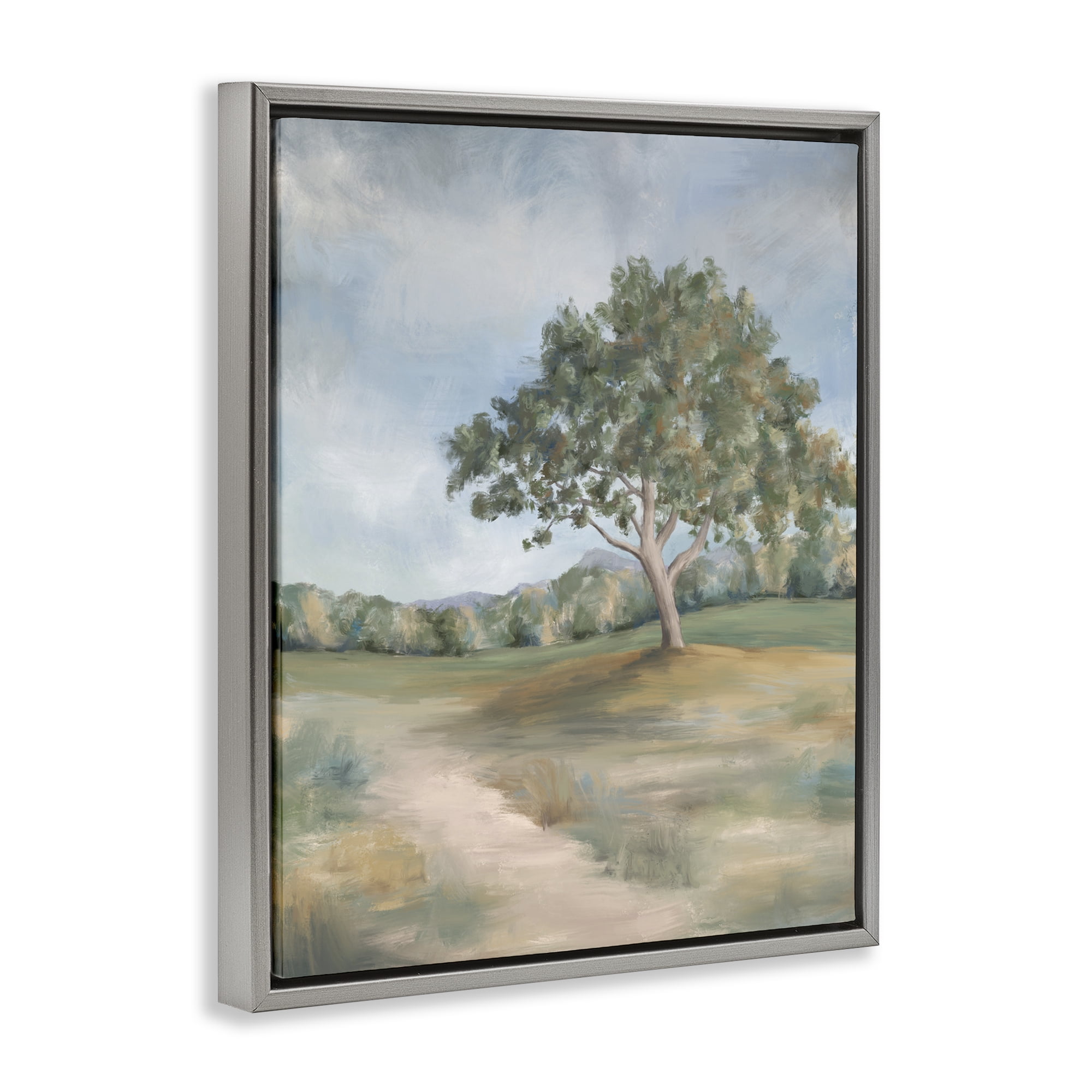 Countryside Tree Scenery Gray Framed Floater Canvas Wall Art, design by Leah Noel Art