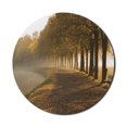 thumbnail image 1 of Tree Mouse Pad for Computers, Walkway at the Canal in Morning Mist Foggy Blurry Day Relaxing Spot in City Picture, Round Non-Slip Thick Rubber Modern Mousepad, 8" Round, Orange Brown, by Ambesonne, 1 of 2