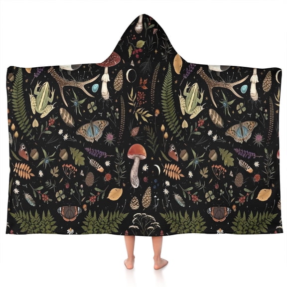 Colorful Mushroom Sketch Light Pattern Hooded Bath Towel，50"x30" for Ages 3 To 12 Kids, Quick Dry Lightweight Soft Microfiber Hood Beach Towel Cover Up for Kids
