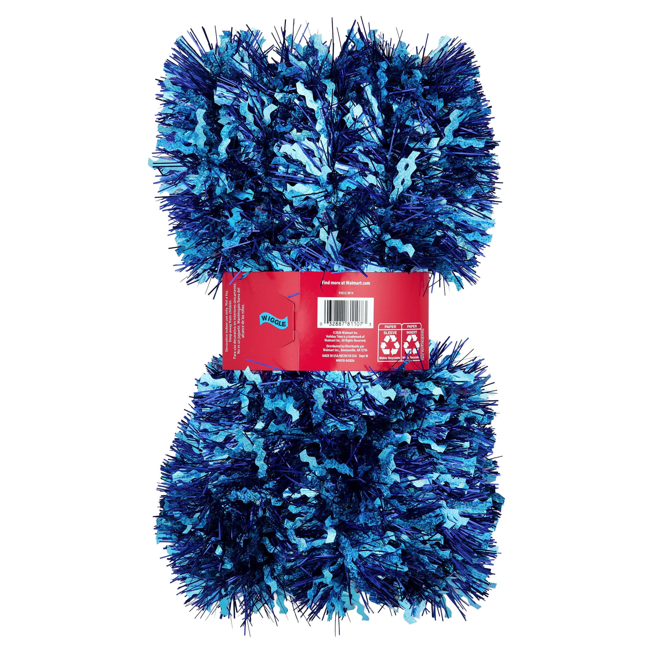 Holographic Tinsel Christmas Garland, Blue, 12', by Holiday Time