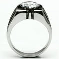 thumbnail image 3 of Mens Ring Silver Round Squared Stainless Steel Ring with AAA Grade CZ in Clear, 3 of 7