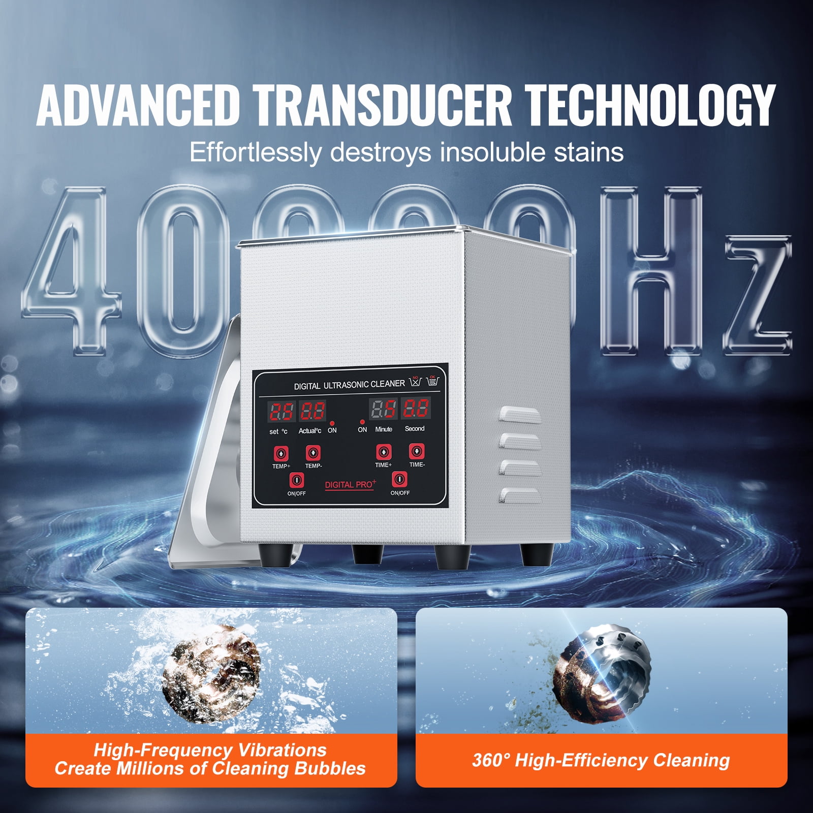 KFFKFF Sonic Cleaning Device, 1.3L Professional 50W Cleaning Apparatus with Timer & Heating Function, 40kHz Digital Sonic Cleaner with Basket for Timepieces, Eyewear, Jewelry, Dental Appliances