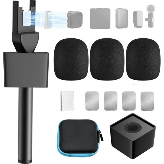 Mic Handle for DJI/DJI Mini/3, Microphone Holder for Rode Wireless GO/Hollyland Lark/Lavalier Mic, Universal Magnetic Mic Stand, Mic Holder with 3 Pop Filter for Vlogging, Interview, Podcast, Reports