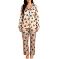 thumbnail image 3 of MuXiKeJi Clothes Halloween Pajamas Women Fall Silk Soft 2 Piece Pj Sets Plus Size Cute Ghost Pumpkin Short Sleeve Top with Long Pants,Halloween Pajama Set,Women'S Pajama Sets, 3 of 5