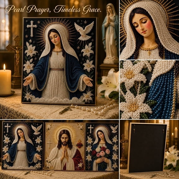 DIY Virgin Mary Pearl Painting Kit, 7.87 in Sacred Icon Design, Pearl Art Wall Decor for Holiday Decoration