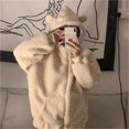 thumbnail image 4 of Womens Long Sleeve Zipper Up Fleece Jacket Cute Bear Ears Faux Lamb Wool Hoodies Oversized Sweatshirt Coat with Pockets, 4 of 5