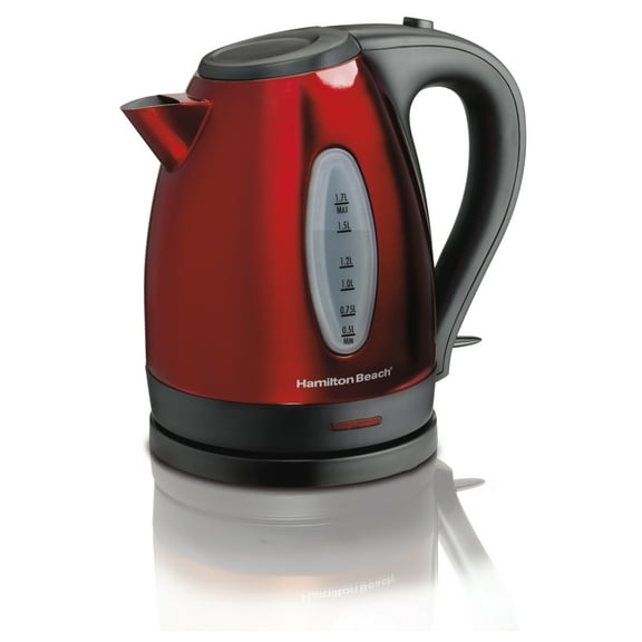 Hamilton Beach Electric Kettle, Fast Heating, Cord-Free Serving, 1.7 Liter, Stainless Steel, Red, 40885
