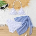 thumbnail image 5 of YDFCWXW Girl's Summer Swimsuit Set Floral Halter Triangle Bikini Set with Wrap Skirts Beachwear (Sky Blue, 10-11 Years), 5 of 5