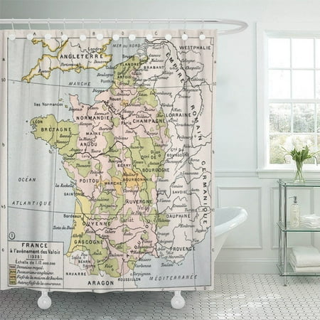 Classique Bath - KSADK Political Map of France in 1328 by Paul Vidal De Lablache Atlas Classique Librerie Shower Curtain 66x72 inch