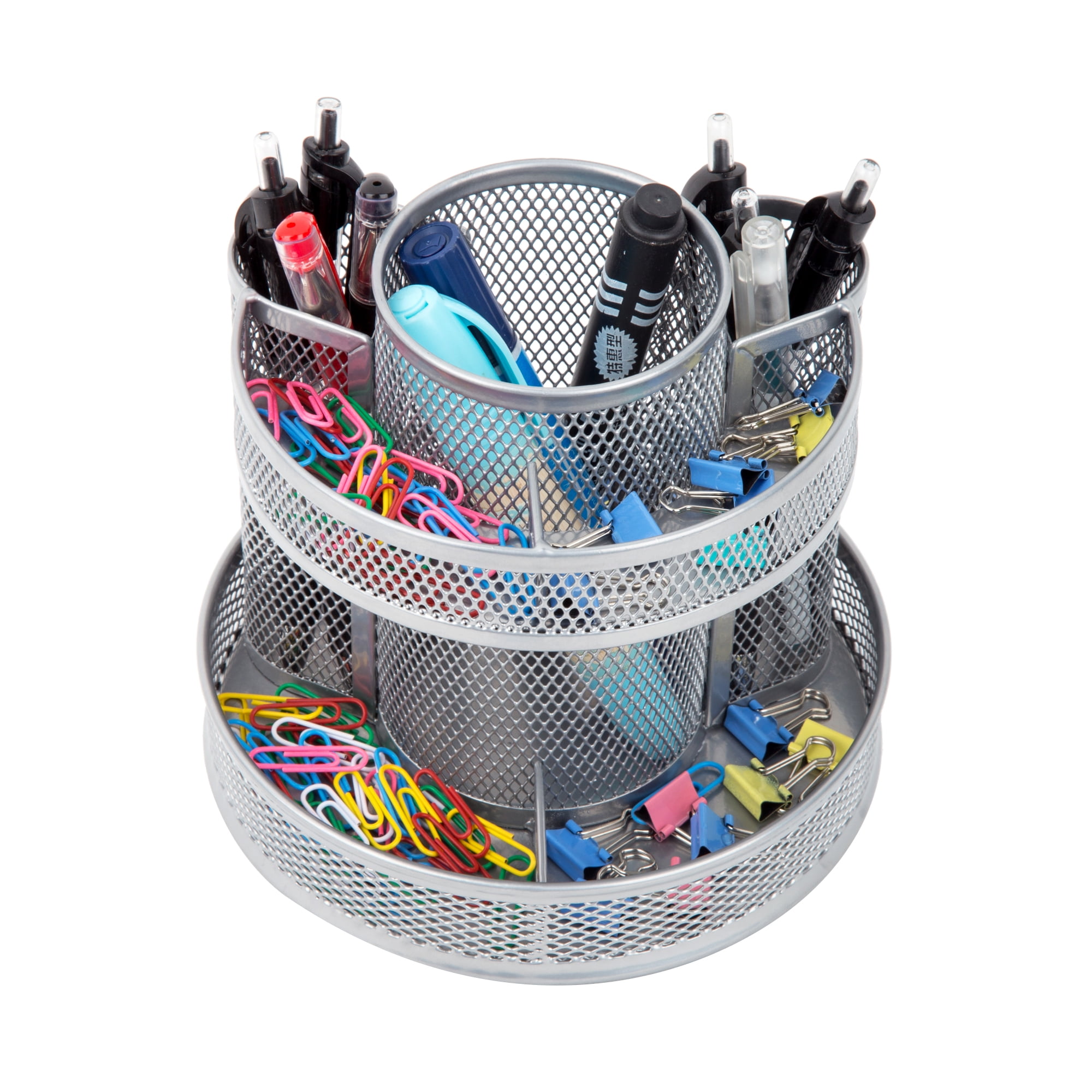Pro Space Rotating Pencil Holder Steel Mesh Spinning Desk Organizer
