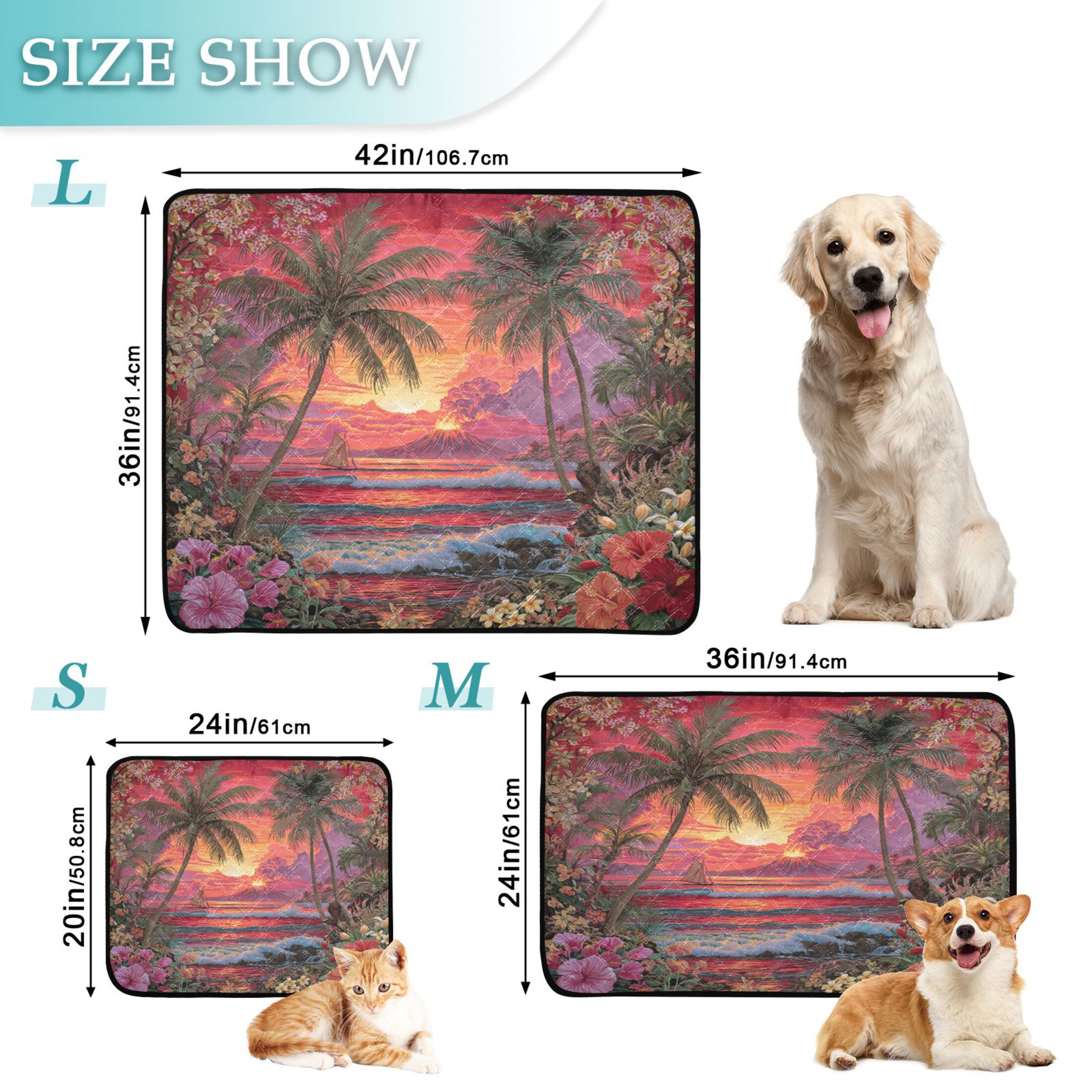 Qxltty Volcanic Island Cat litter Pads Pet Set of 3 Diaper Mats Center Anti-leakage Layer Absorbent Soft and Comfortable