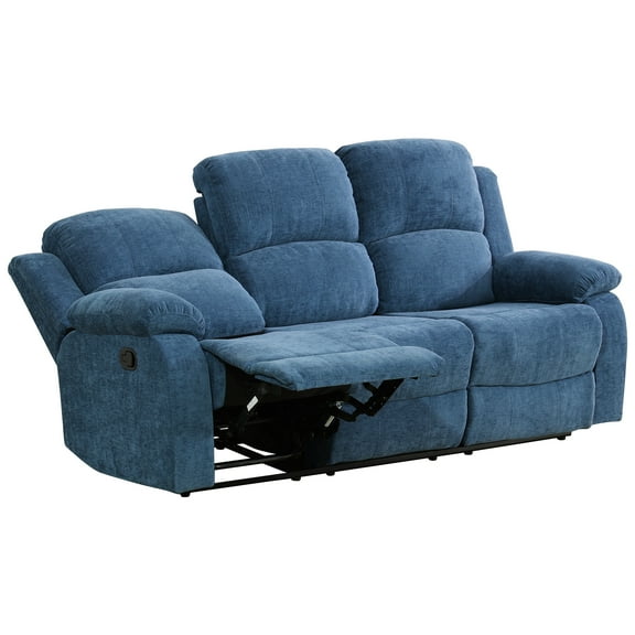 AUKFA 3 Seats Recliner Sofa Chair, Home Theater Sofa with Flipped Backrest and Cupholder, Blue