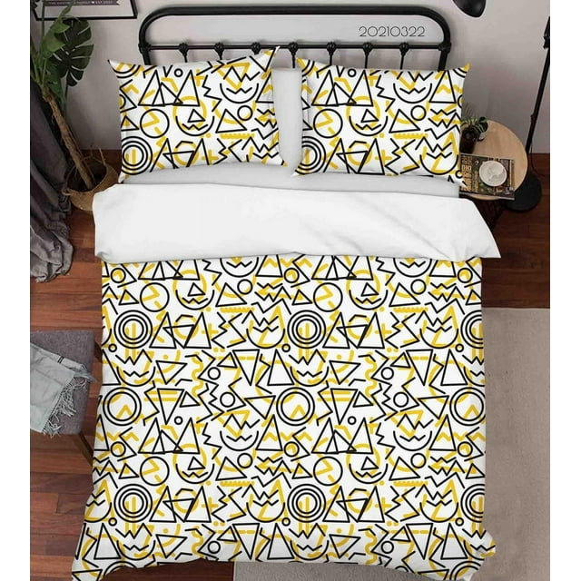 Ensemble de Housse de Couette Motif Géométrique Abstrait 3D Ensemble de Literie Housse de Couette