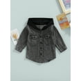 thumbnail image 2 of aturustex Toddler Boys Hooded Fashion Denim Jackets Long Sleeve Button Down Tops Fall 1-5 Years, 2 of 9