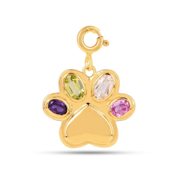 Fine Color Jewels 925 Sterling Silver Multi Gemstone Paw Charm Pendant with 18K Yellow Gold Plating for Women