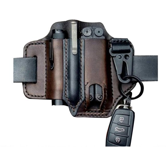 TFixol Multitool Sheath for Belt, Leather EDC Pocket Organizer for Men, Leatherman Sheath with Pen Holder, Key Fob, Flashlight Sheath, EDC Leather Pouch (Brown)