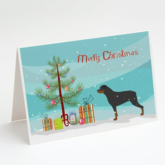 Rottweiler Merry Christmas Tree Greeting Cards and Envelopes Pack of 8