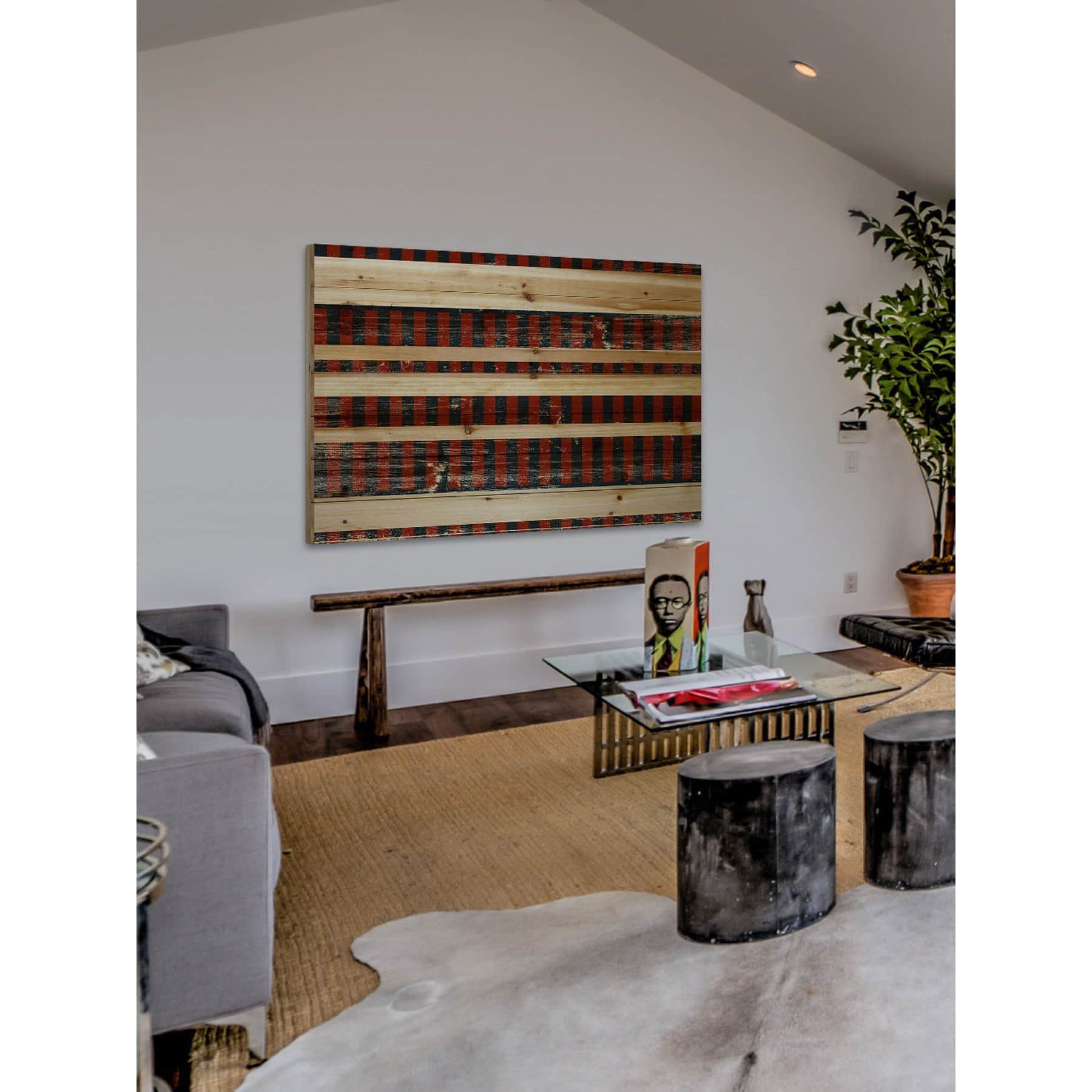 Marmont Hill - "Deep Red Stripes" Painting Print on Natural Pine Wood