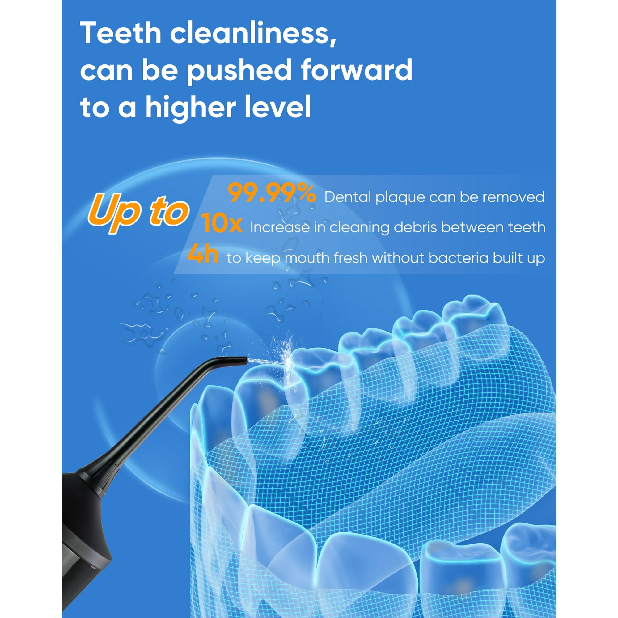 MySmile LP221 OLED Portable Water Flosser Cordless with UVC Light & 30pcs Mouthwash Combo Pack, Oral Irrigator Electric Dental Flosser Picks for Teeth Cleaning, 5 Modes, 8 Jet Tips, Travel Bag, Black