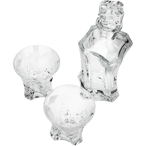 Aurum Crystal AU52063, Crystal Cut Decanter 12 oz & Two Classic Whisky Scotch Glasses, Wedding Gift Crystal Cut Carafe & Whiskey Tumblers, 1 2-Piece Set