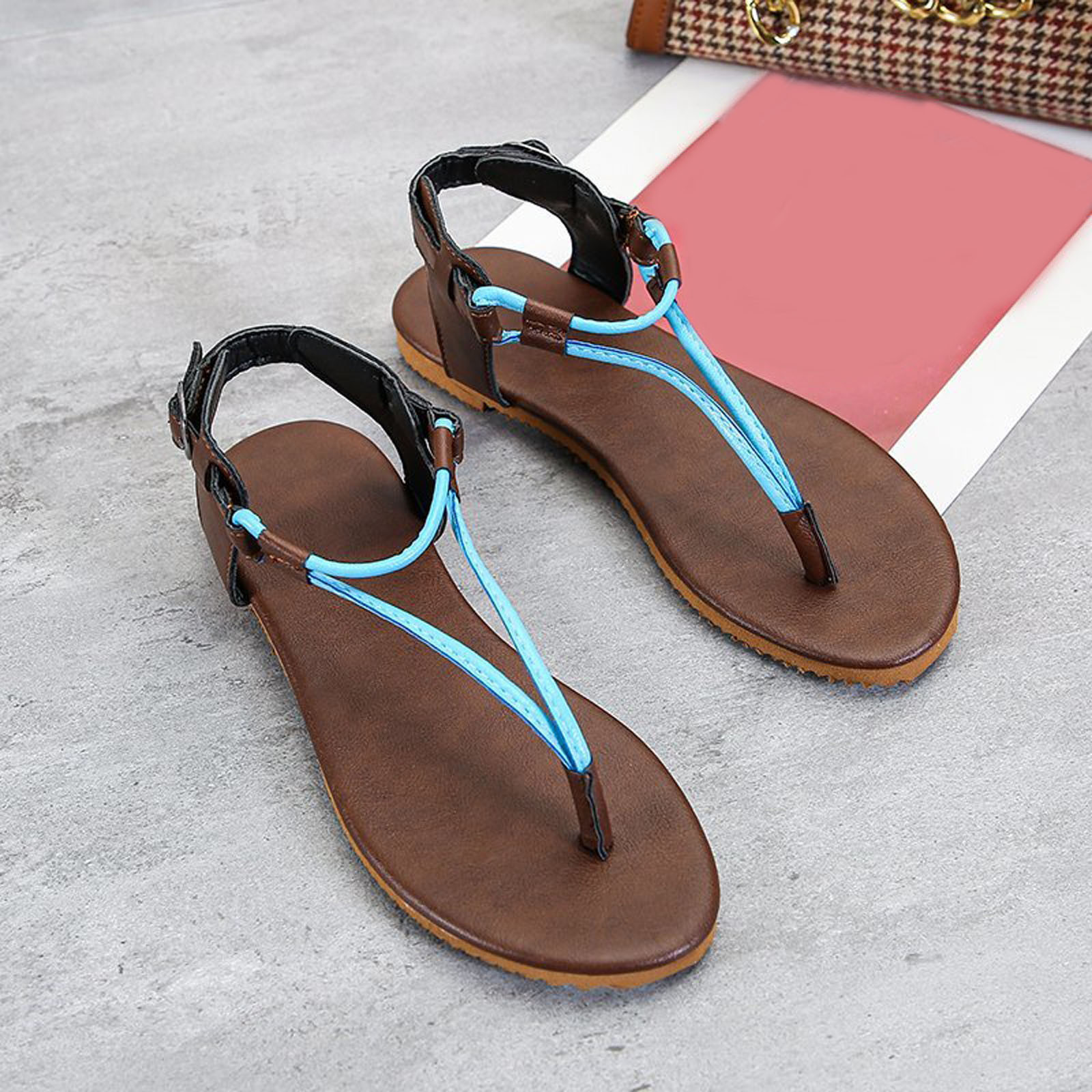 Kbodiu Summer Flat Sandals Women Mothers Day Ts Beach Cool Shoes Flat Heel Roman Style Pinch 8220