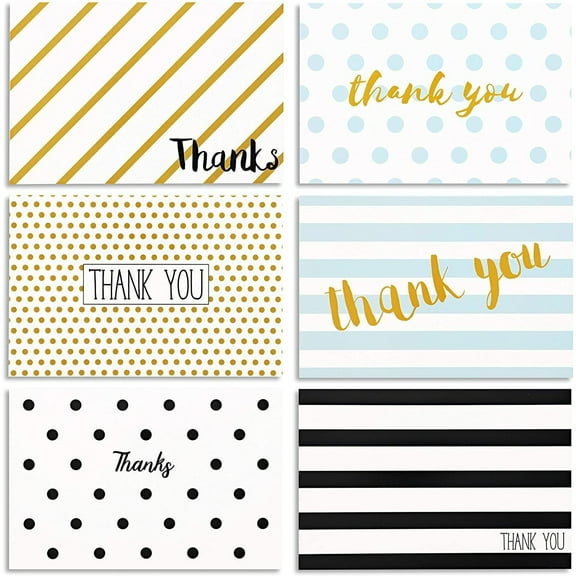 48 Pack Blank Thank You Cards with Envelopes, 4x6 Notecards for Birthday, Wedding, Graduation, 6 Designs