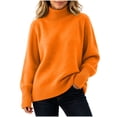 thumbnail image 3 of Xaqiouau Women's Turtleneck Sweater High Neck Long Sleeve Pullover Solid Color Thickened Knit Base Top Soft Warm Cozy Fall Winter Everyday Wear Orange M, 3 of 7